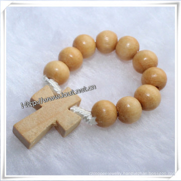 Wooden Beads Finger Rosary with Religious Wooden Rosary Cross (IO-CE003)